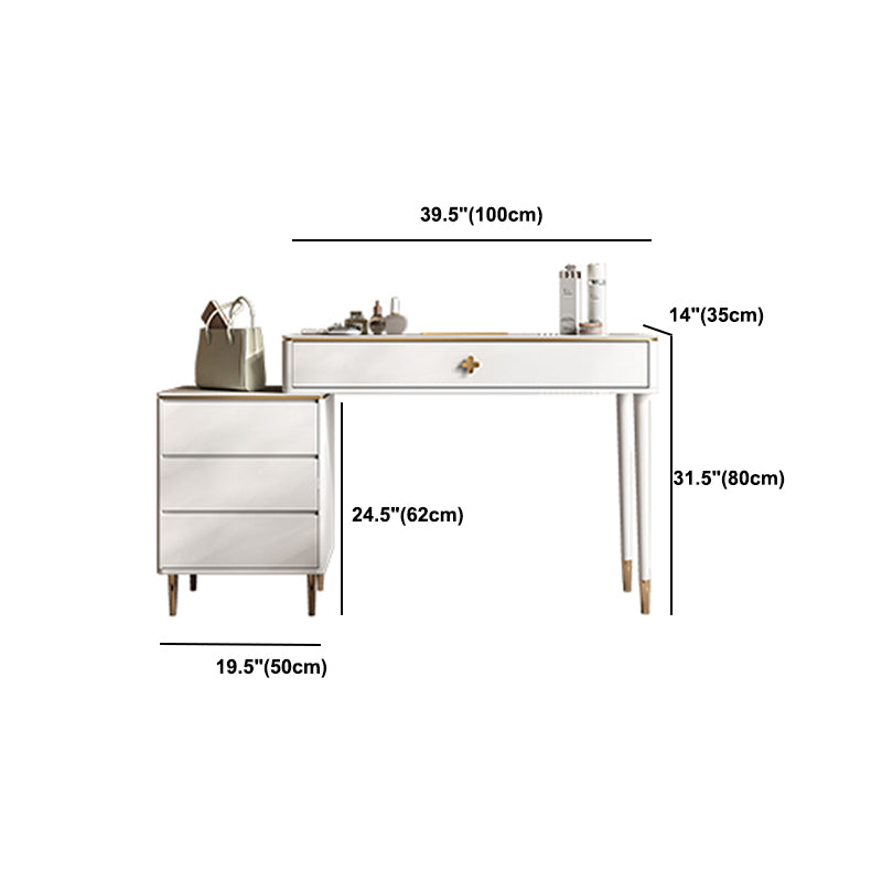 White Vanity Solid Wood Makeup Dressing Table Luxurious Stool Set