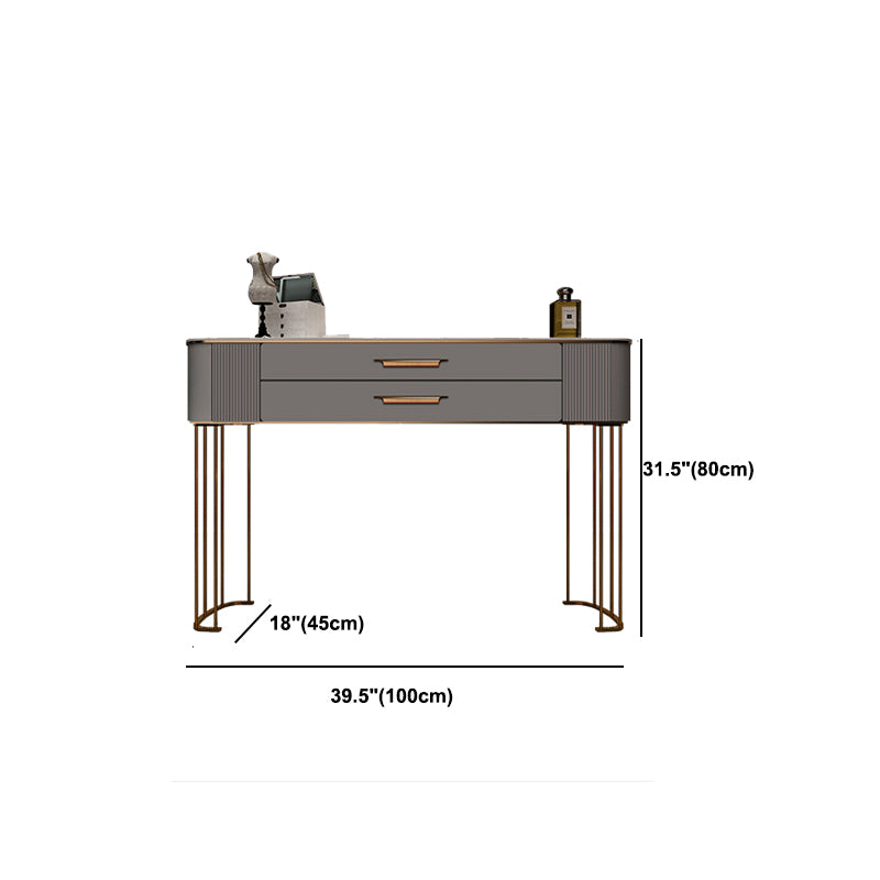 3/5-Drawers Vanity Luxurious Stone Top Vanity Table and Stool Set in Grey