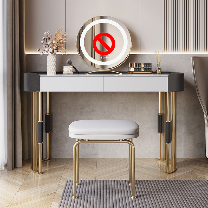 2-piece Vanity Table Set with Padded Stool Stone Top Make-up Vanity