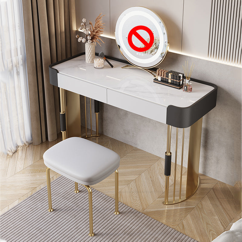 2-piece Vanity Table Set with Padded Stool Stone Top Make-up Vanity