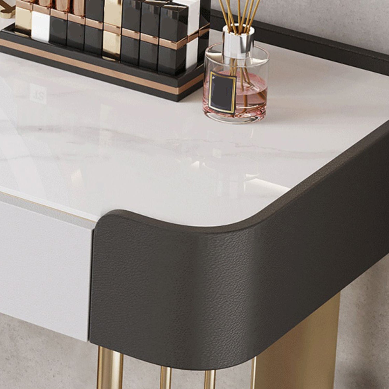 2-piece Vanity Table Set with Padded Stool Stone Top Make-up Vanity