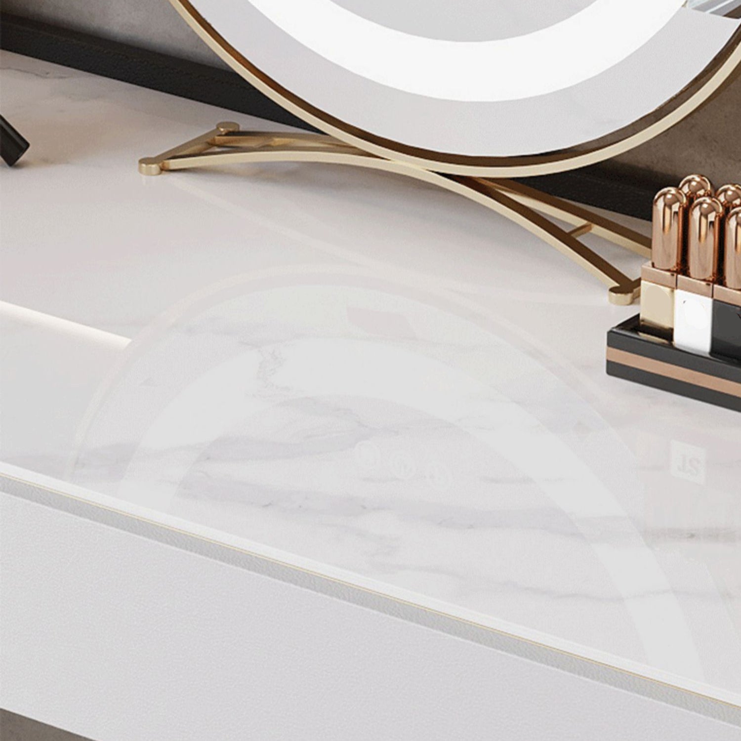 2-piece Vanity Table Set with Padded Stool Stone Top Make-up Vanity