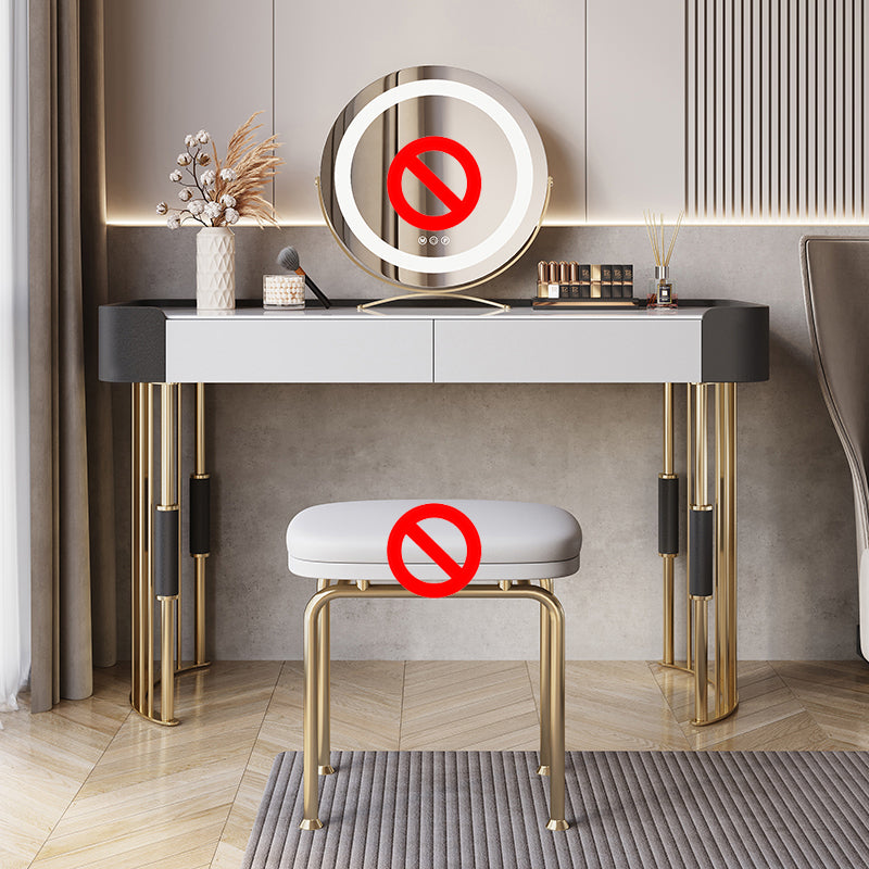 2-piece Vanity Table Set with Padded Stool Stone Top Make-up Vanity