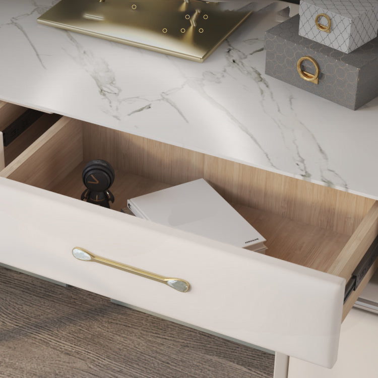 Luxurious Metal Vanity Set with Stool Stone Top Dressing Table