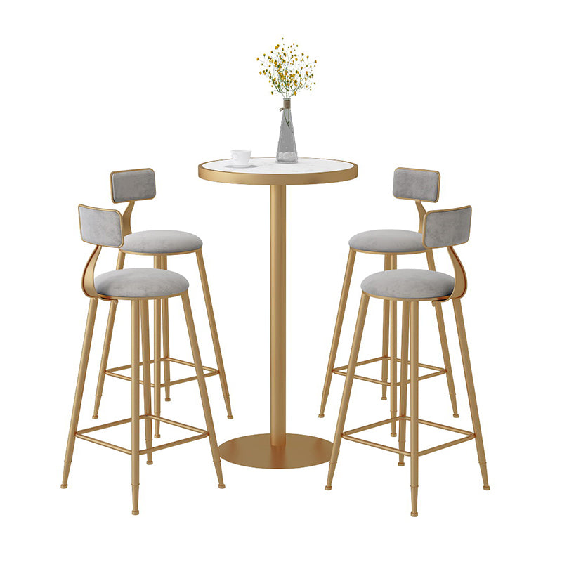 Marble Top Bar Table with Gold Metal Pedestal Glam Pub Table for Small Places