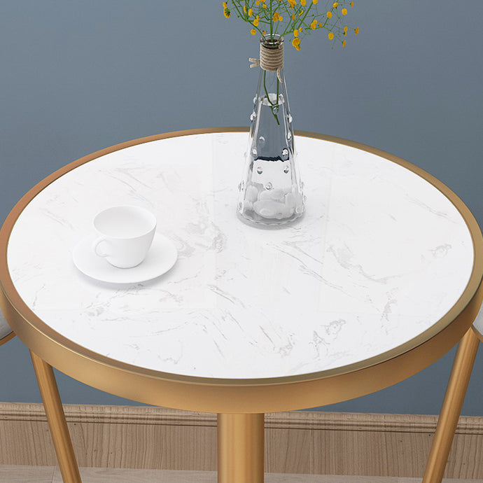Marble Top Bar Table with Gold Metal Pedestal Glam Pub Table for Small Places