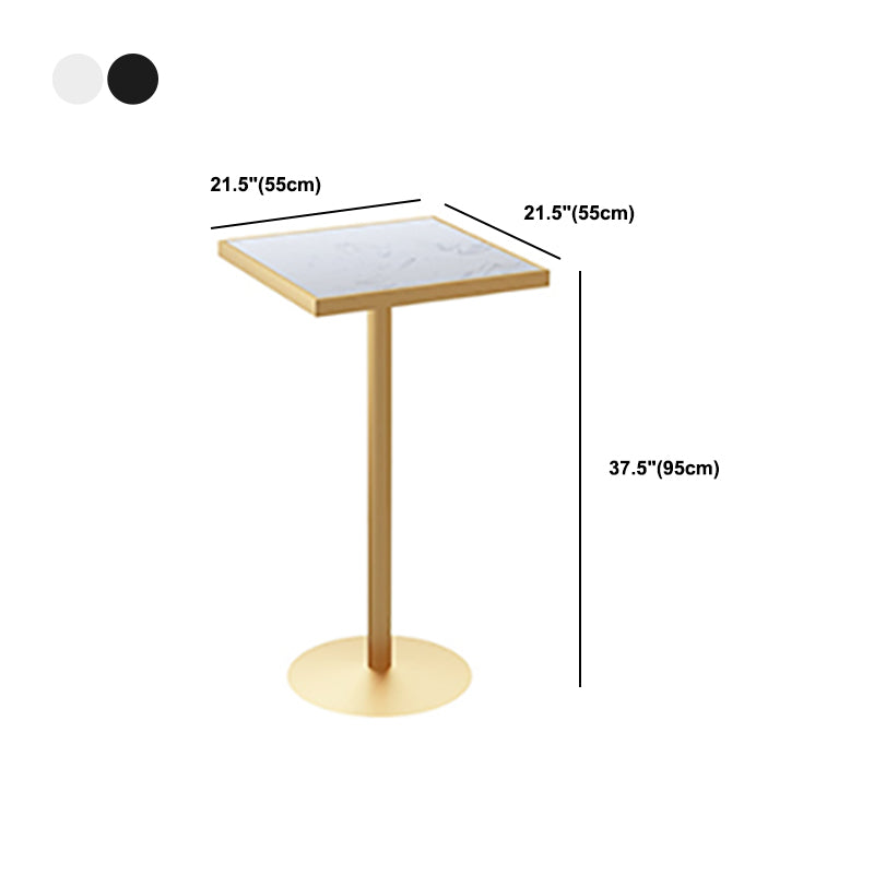 Marble Top Bar Table with Gold Metal Pedestal Glam Pub Table for Small Places