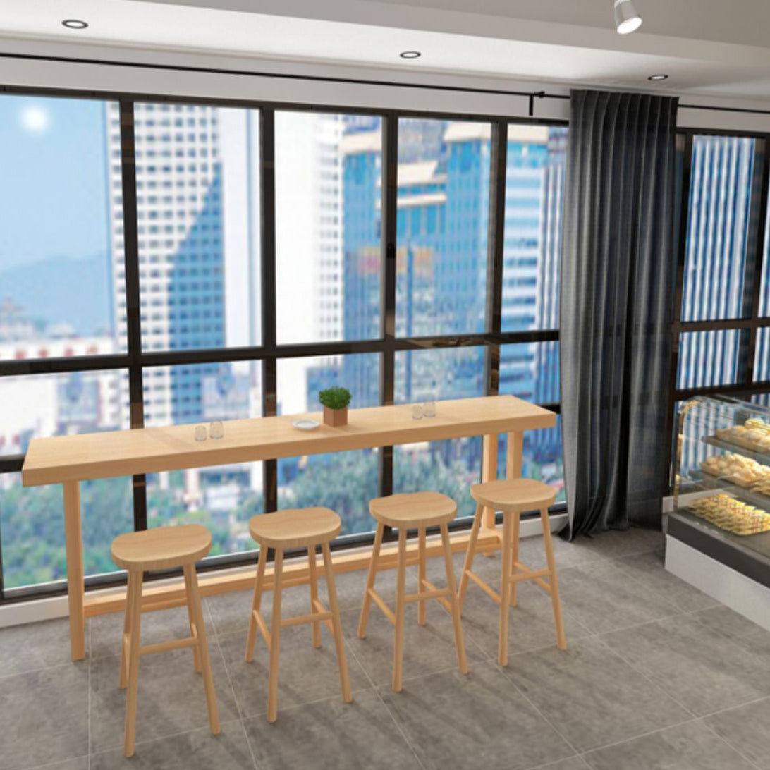 Rectangle Pine Wood Top Bistro Table Modern Pub Table with Wooden Trestle