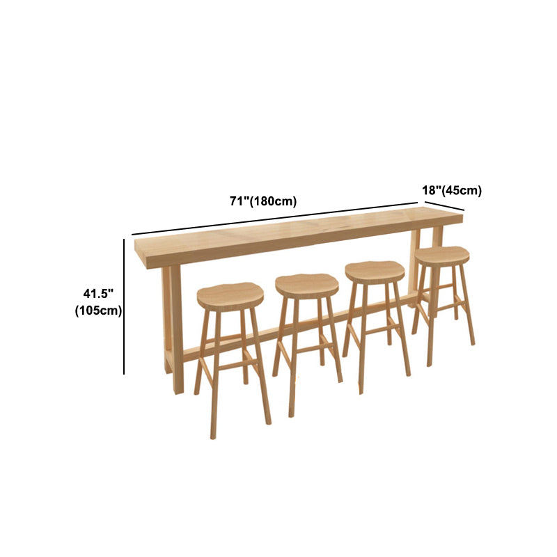 Rectangle Pine Wood Top Bistro Table Modern Pub Table with Wooden Trestle