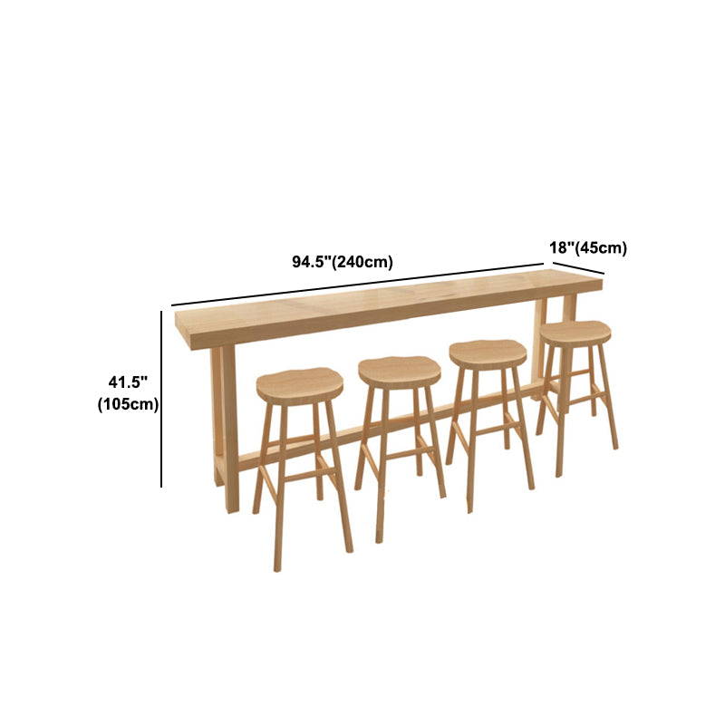 Rectangle Pine Wood Top Bistro Table Modern Pub Table with Wooden Trestle