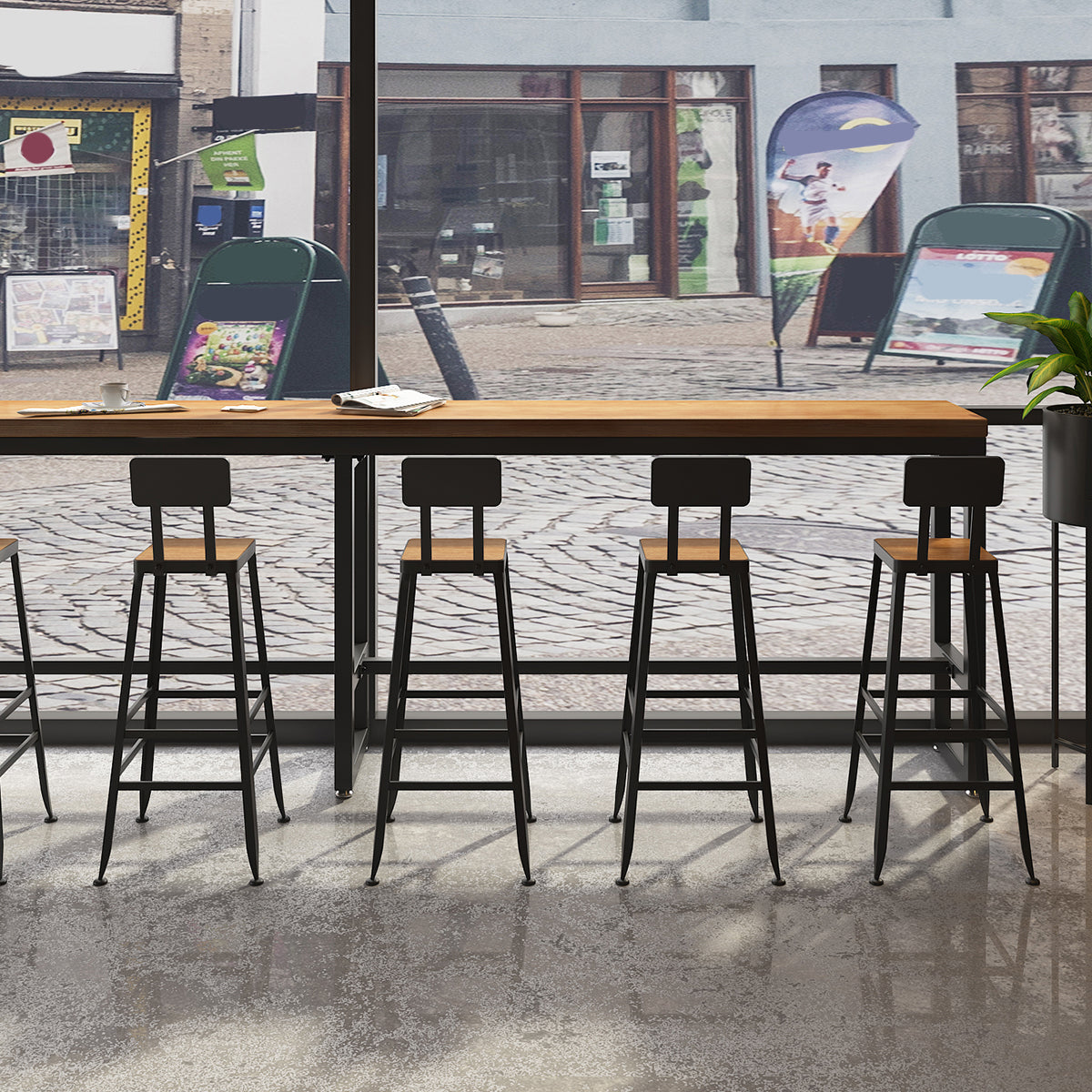 Pine Wood Bar Dining Table Modern Rectangle Bar Table for Milk Tea Shop Cafe