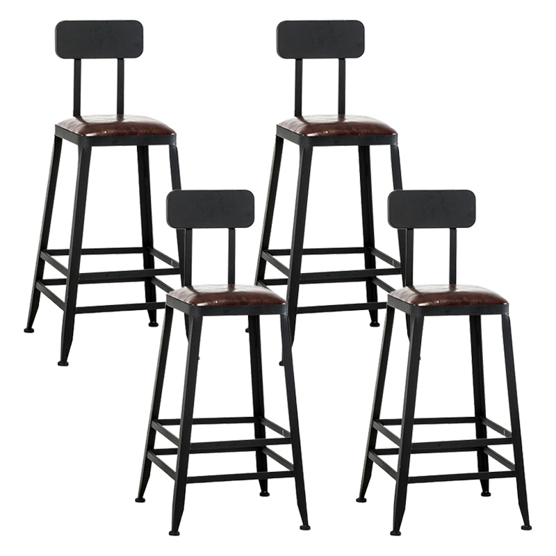 Industrial Metal Barstool Faux Leather Backless Counter Stool with Iorn 4 Legs