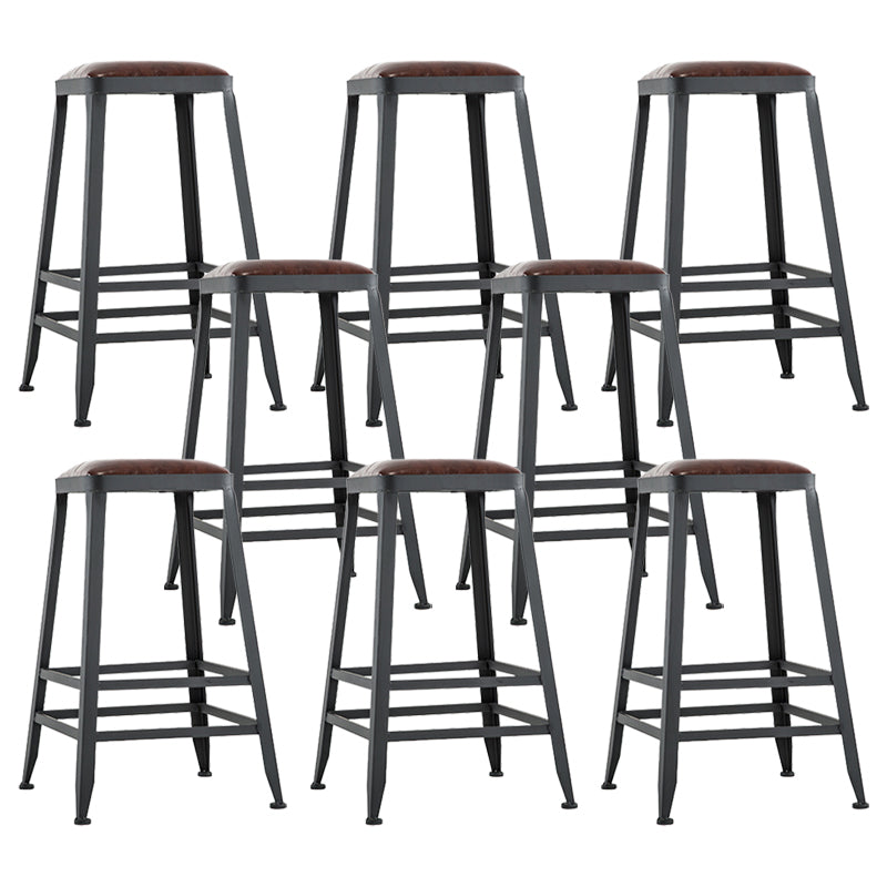 Industrial Metal Barstool Faux Leather Backless Counter Stool with Iorn 4 Legs