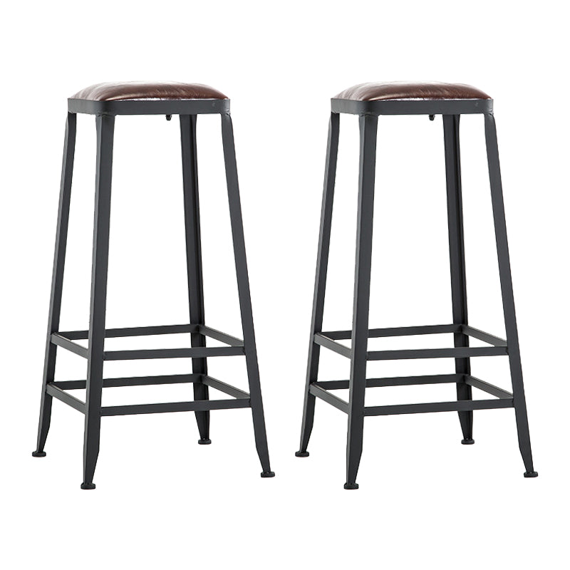 Industrial Metal Barstool Faux Leather Backless Counter Stool with Iorn 4 Legs