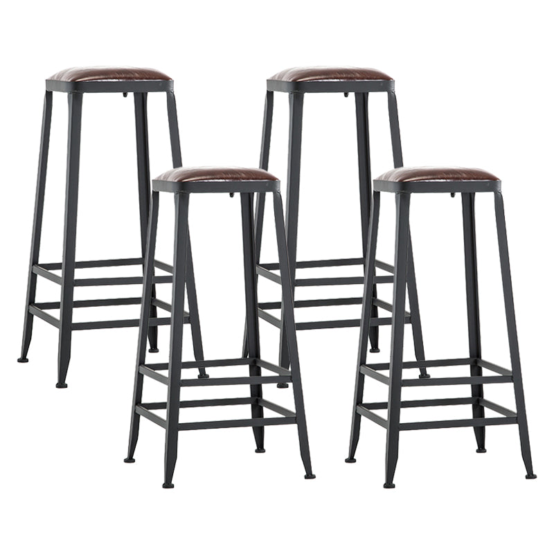 Industrial Metal Barstool Faux Leather Backless Counter Stool with Iorn 4 Legs