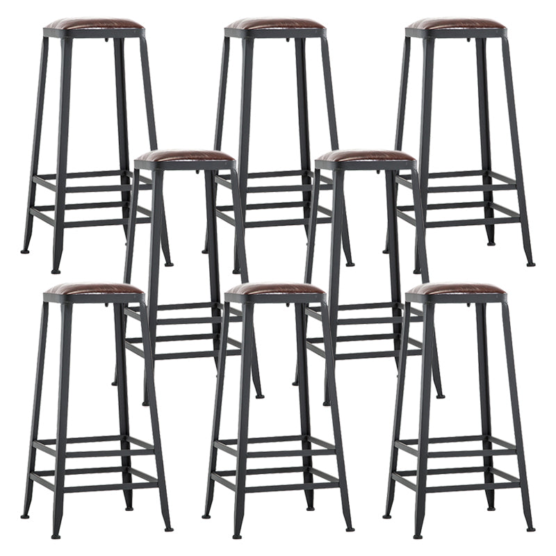 Industrial Metal Barstool Faux Leather Backless Counter Stool with Iorn 4 Legs