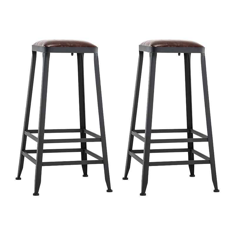 Industrial Metal Barstool Faux Leather Backless Counter Stool with Iorn 4 Legs