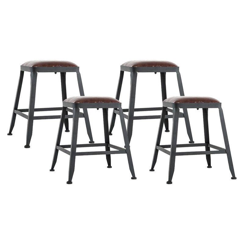Industrial Metal Barstool Faux Leather Backless Counter Stool with Iorn 4 Legs