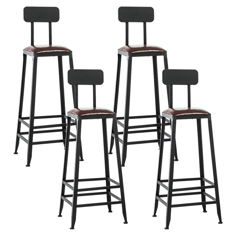 Industrial Metal Barstool Faux Leather Backless Counter Stool with Iorn 4 Legs