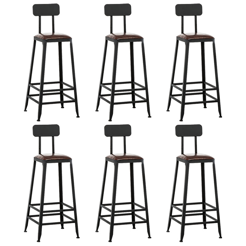 Industrial Metal Barstool Faux Leather Backless Counter Stool with Iorn 4 Legs