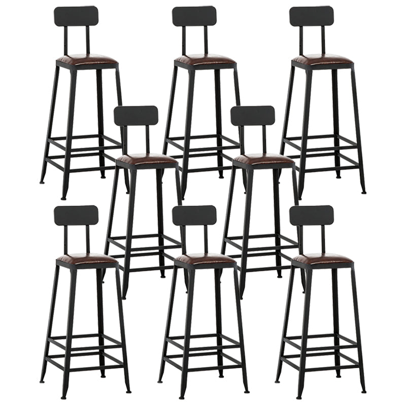 Industrial Metal Barstool Faux Leather Backless Counter Stool with Iorn 4 Legs