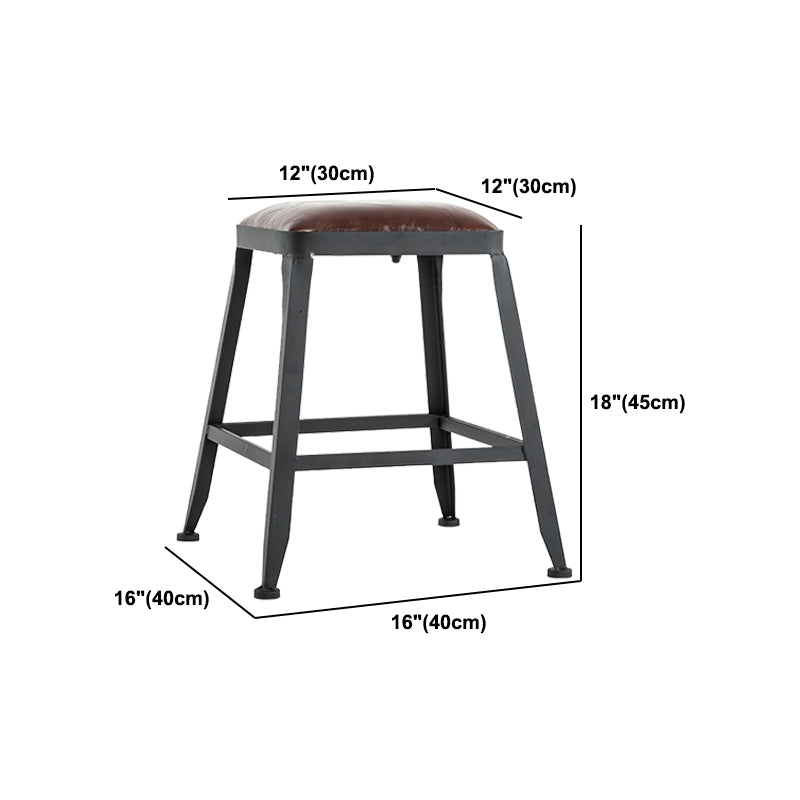 Industrial Metal Barstool Faux Leather Backless Counter Stool with Iorn 4 Legs