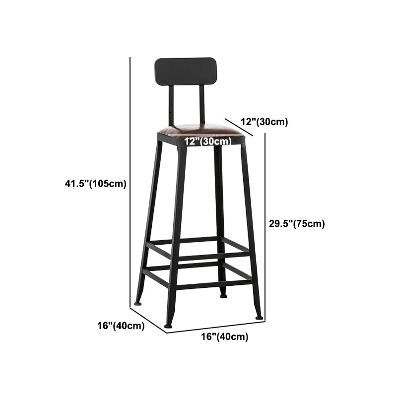 Industrial Metal Barstool Faux Leather Backless Counter Stool with Iorn 4 Legs