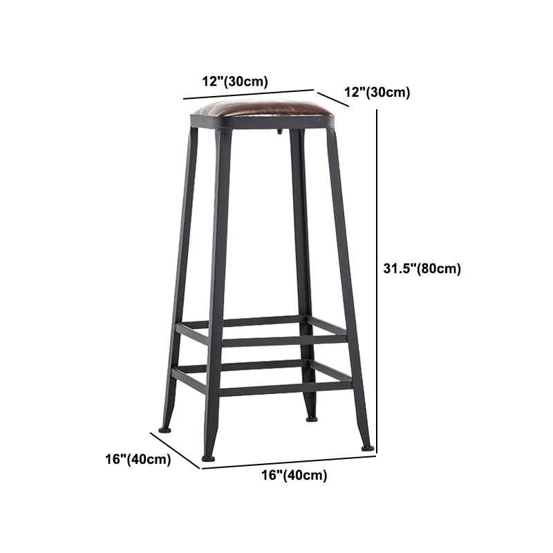 Industrial Metal Barstool Faux Leather Backless Counter Stool with Iorn 4 Legs