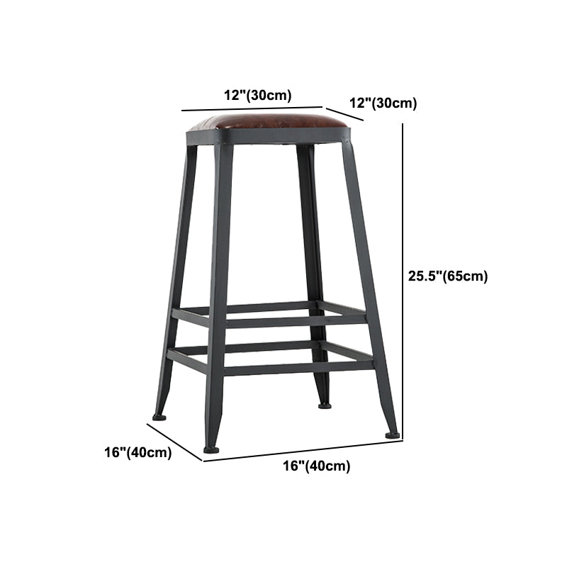 Industrial Metal Barstool Faux Leather Backless Counter Stool with Iorn 4 Legs
