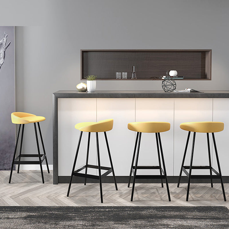 Industrial Metal Barstool Low Back Faux Leather Cushion in Matte Finish for Indoor
