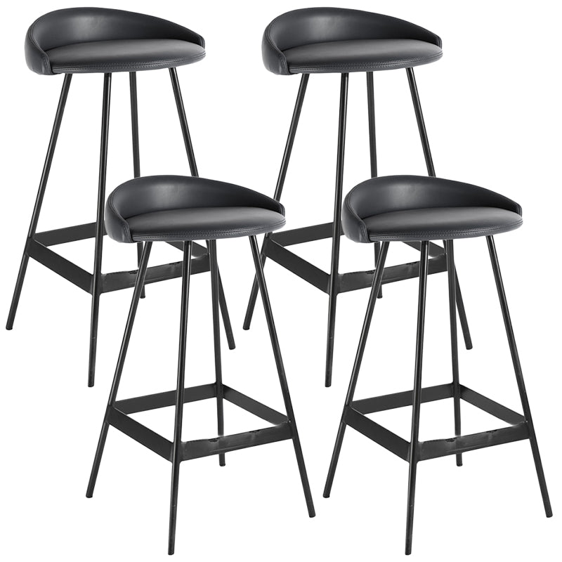 Industrial Metal Barstool Low Back Faux Leather Cushion in Matte Finish for Indoor