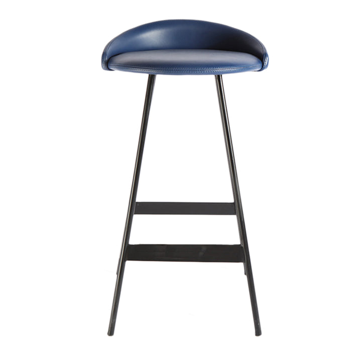 Industrial Metal Barstool Low Back Faux Leather Cushion in Matte Finish for Indoor