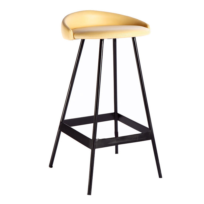 Industrial Metal Barstool Low Back Faux Leather Cushion in Matte Finish for Indoor