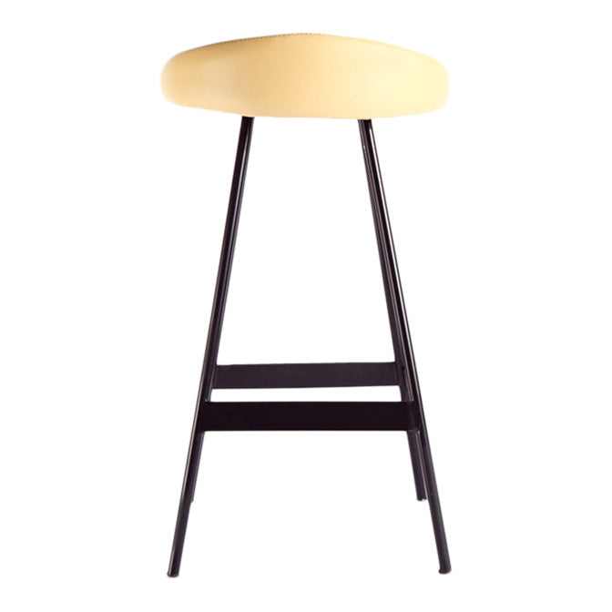 Industrial Metal Barstool Low Back Faux Leather Cushion in Matte Finish for Indoor