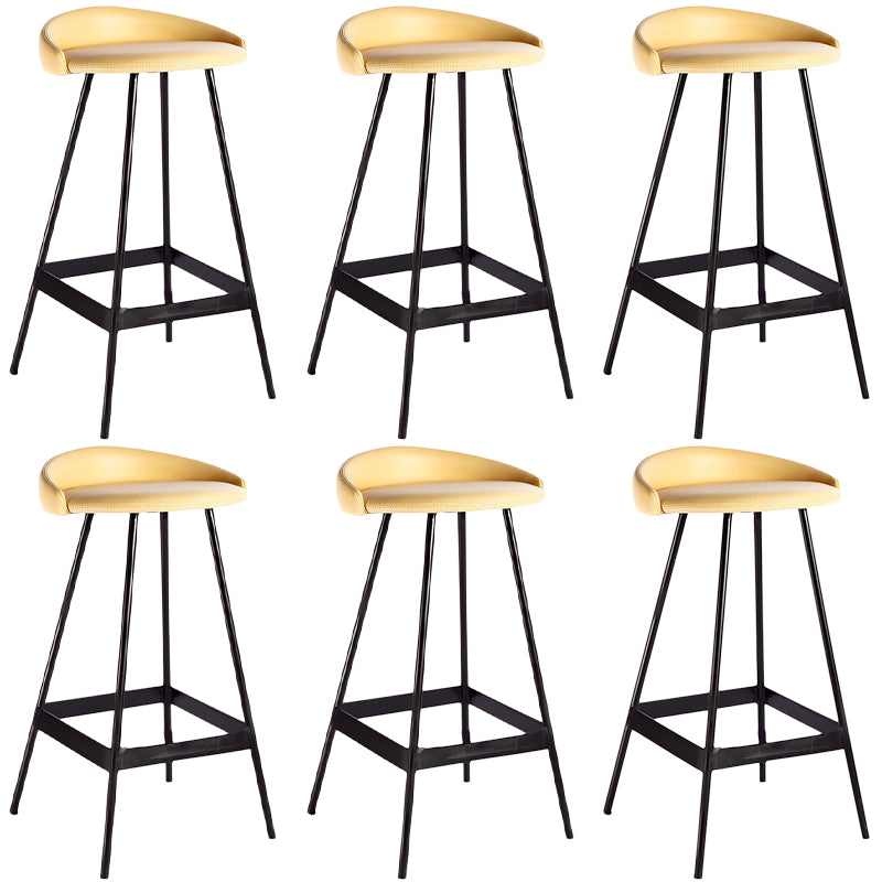 Industrial Metal Barstool Low Back Faux Leather Cushion in Matte Finish for Indoor