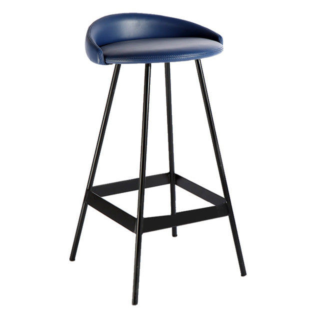 Industrial Metal Barstool Low Back Faux Leather Cushion in Matte Finish for Indoor