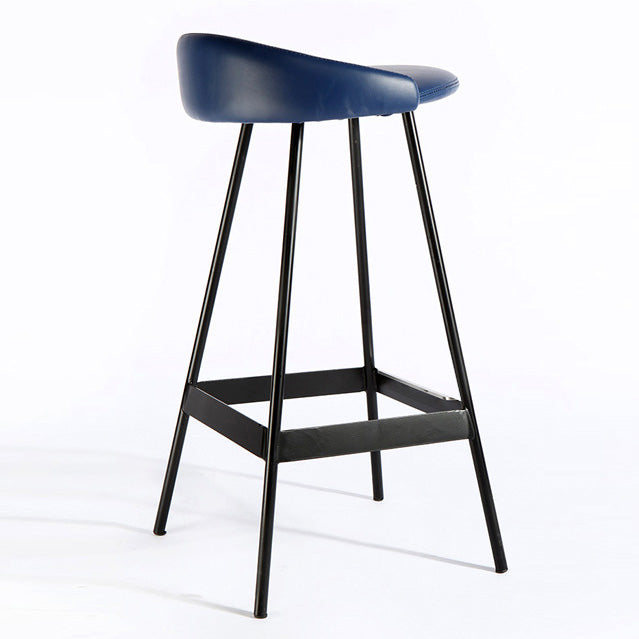 Industrial Metal Barstool Low Back Faux Leather Cushion in Matte Finish for Indoor