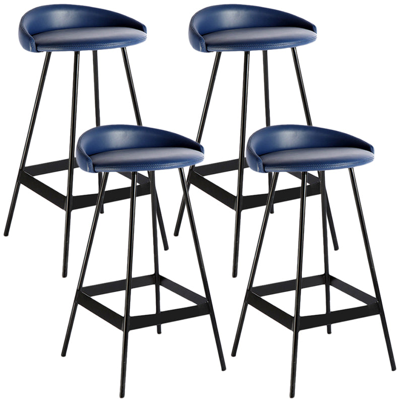 Industrial Metal Barstool Low Back Faux Leather Cushion in Matte Finish for Indoor