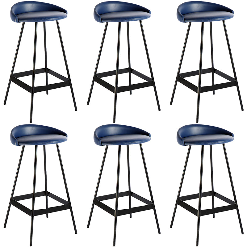 Industrial Metal Barstool Low Back Faux Leather Cushion in Matte Finish for Indoor