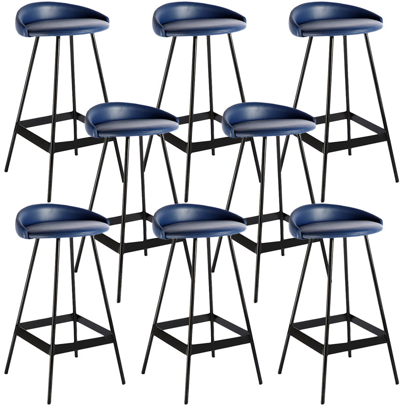 Industrial Metal Barstool Low Back Faux Leather Cushion in Matte Finish for Indoor