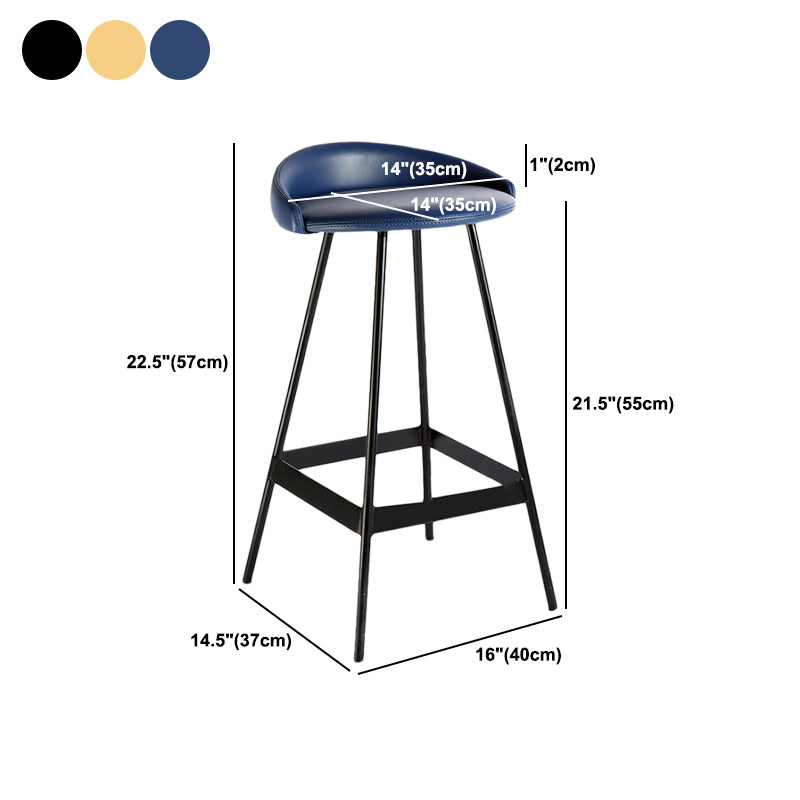 Industrial Metal Barstool Low Back Faux Leather Cushion in Matte Finish for Indoor