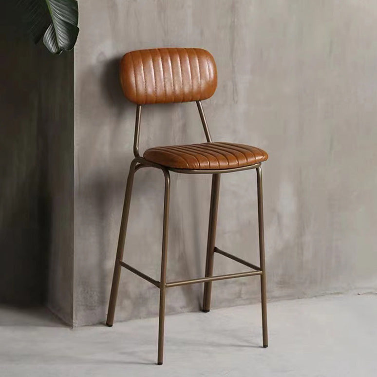 Industrial Metal Barstool Faux Leather Footrest Low Back Counter Stool with Iorn 4 Legs