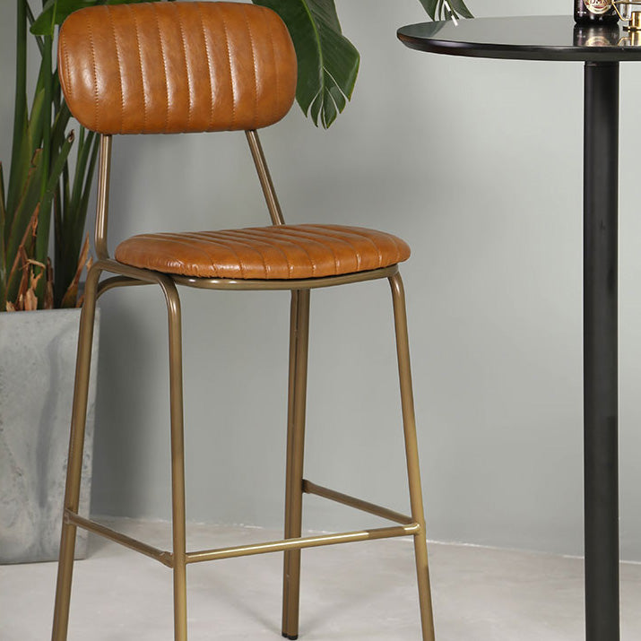 Industrial Metal Barstool Faux Leather Footrest Low Back Counter Stool with Iorn 4 Legs