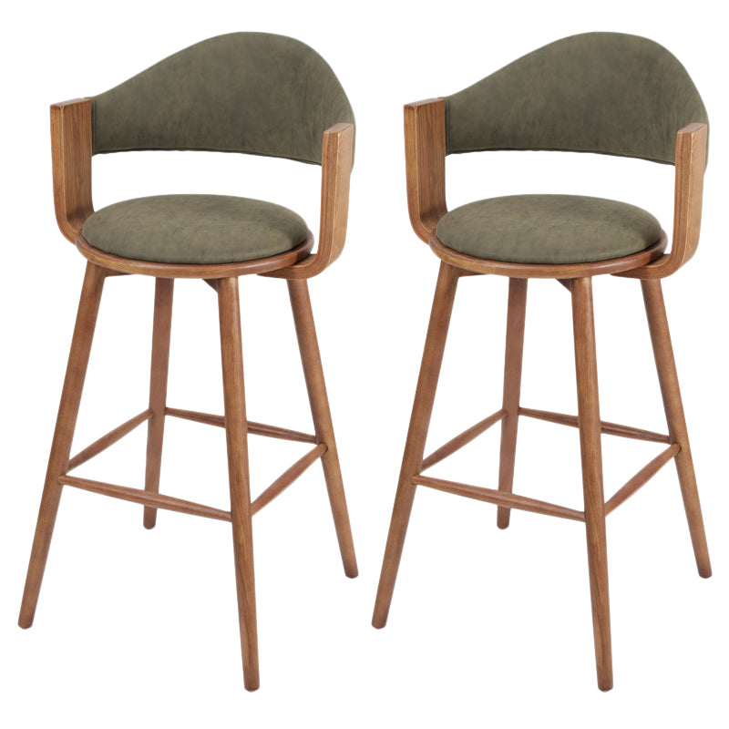 Contemporary Green Wood Stool Faux Leather Furniture Low Back with 4 Wood Legs