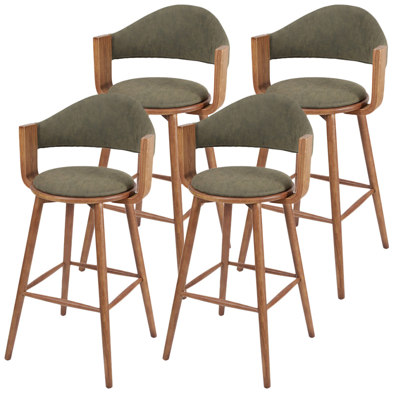 Contemporary Green Wood Stool Faux Leather Furniture Low Back with 4 Wood Legs