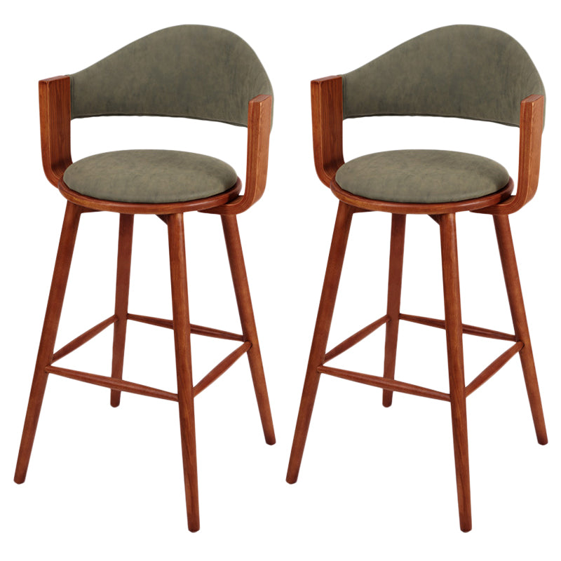 Contemporary Green Wood Stool Faux Leather Furniture Low Back with 4 Wood Legs