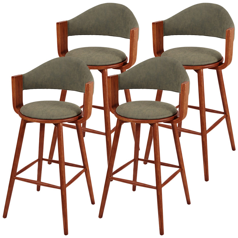 Contemporary Green Wood Stool Faux Leather Furniture Low Back with 4 Wood Legs