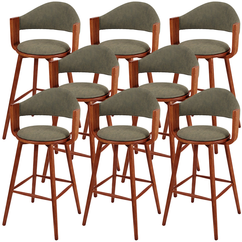 Contemporary Green Wood Stool Faux Leather Furniture Low Back with 4 Wood Legs