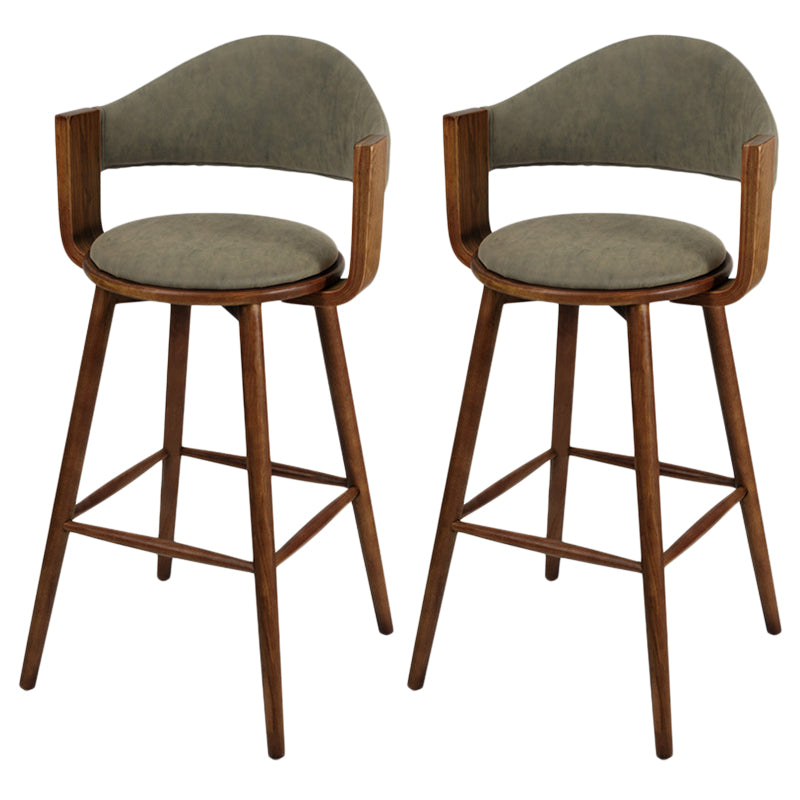 Contemporary Green Wood Stool Faux Leather Furniture Low Back with 4 Wood Legs