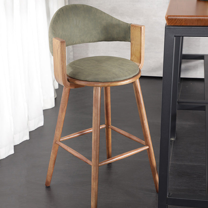 Contemporary Green Wood Stool Faux Leather Furniture Low Back with 4 Wood Legs